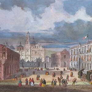Mexico, Mexico city, Santo Domingo Square, by Authwaite, 1815, Engraving