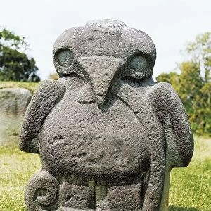 Monolith in shape of eagle holding snake in its beak and claws from Mesita B at Archeological Park San Agustin, Colombia, Pre-Columbian civilization