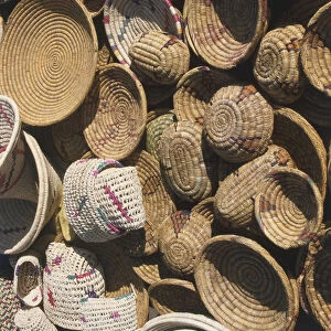 North Africa, Morocco, Marrakech, Souk Chouri, various woven baskets, view from above