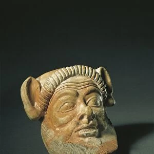 Spain, Ibiza, Punic-Phoenician faun mask, terracotta