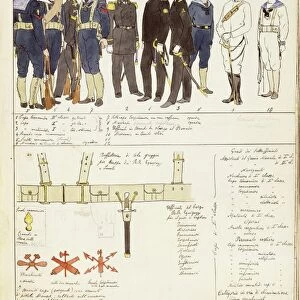Uniforms and accouterments of Royal Navy of Kingdom of Italy, color plate by Quinto Cenni, 1910