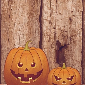 Halloween background [Pumpkin on the wooden board]