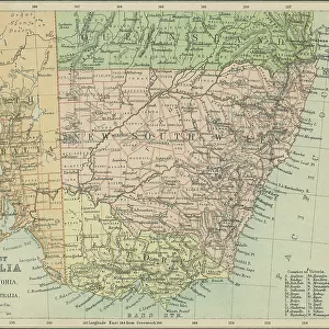 Old chromolithograph map of Southeast Australia