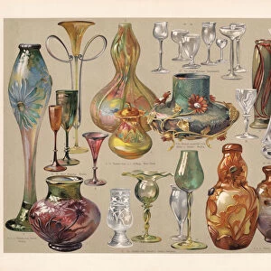 Art Nouveau vases and glasses. chromolithograph, published in 1900