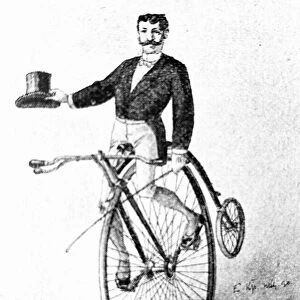 Artistic cycling, man balancing on one wheel