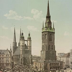 Halle an der Saale, Old Town, Saxony-Anhalt, Germany, Historical, Photochrome print from the 1890s