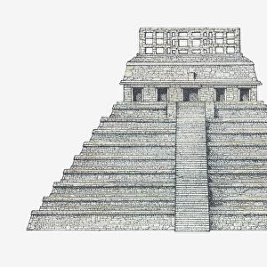 Illustration of Temple of the Inscriptions, Palenque, Mexico