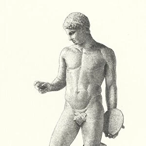 Ancient Greek statue of a discus thrower at rest (engraving)