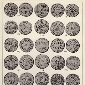 Anglo Saxon Coins, Northumbria and Wessex (b / w photo)