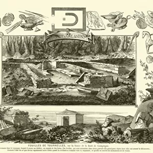 Archaeological excavations of a Gallo-Roman site on the edge of the Foret de Compiegne, France (engraving)
