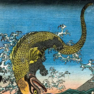 Asahina Yoshihides Fight with Two Crocodiles in the Sea off Kamakura Kotsubo