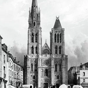 basilica Saint Denis c. 1830 before the fall of the tower vers 1850