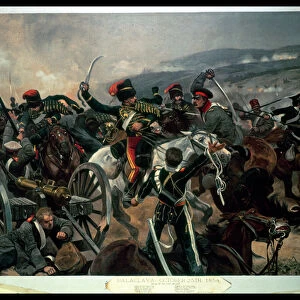 Battle of Balaclava, 25th October 1854, Relief of the Light Brigade (colour print)