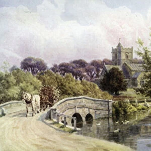 The Bridge, Coombe Bissett, near Salisbury (colour litho)