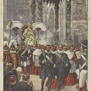 The Coronation Of Pius X In Saint Peter, The Pope Gives The First Public Blessing (Colour Litho)