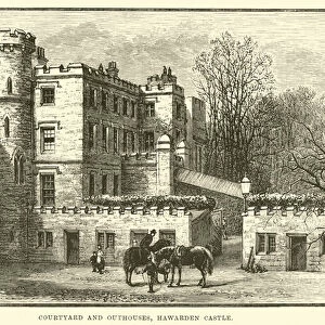 Courtyard and Outhouses, Hawarden Castle (engraving)