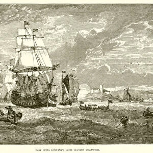 East India companys ships leaving Woolwich (1623) (engraving)