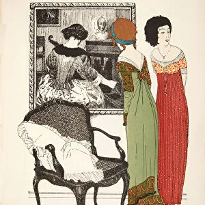 Two empire line dresses from Les Robes de Paul Poiret pub. 1908 (pochoir print)