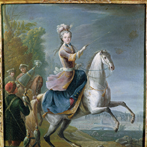 Equestrian Portrait of Maria Leszczynska (1703-68) (oil on canvas)