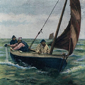 Fishermen at work (colour litho)