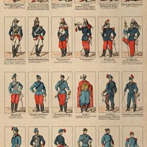 French Army cavalry uniforms (coloured engraving)