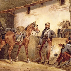 French Soldiers Resting, 1831 (w / c & gouache on paper)
