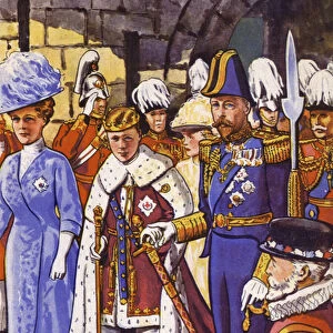 The future King Edward VIII invested as Prince Of Wales (colour litho)