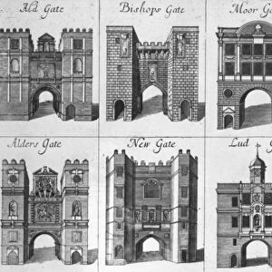 The Eight Gates of the City of London (engraving) (b / w photo)