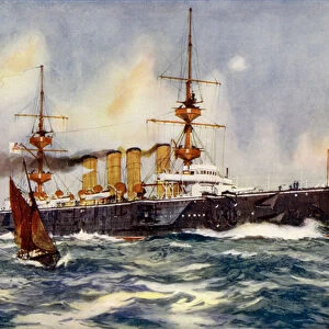 HMS "Powerful"Steaming up Channel on Her Return from South Africa (colour litho)