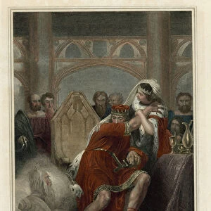Illustration for Shakespeares Macbeth, Act III, Scene 4 (coloured engraving)