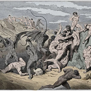 Inferno, Canto 18 : Devils and seducers, illustration from The Divine Comedy