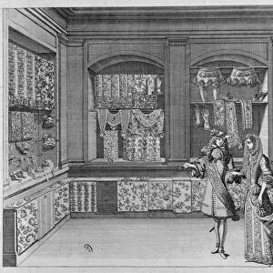 Interior of a lace shop, 1678 (engraving) (b / w photo)