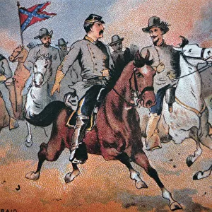 John Hunt Morgan (1825-64) and his raid through Kentucky (colour litho)