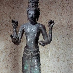 Khmer art: statue of Maitraya standing. Bronze sculpture. 8th century. From Cambodia