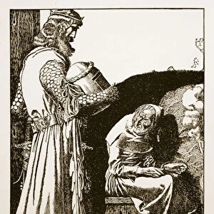 King Arthur findeth ye old Woman in ye hut, illustration from