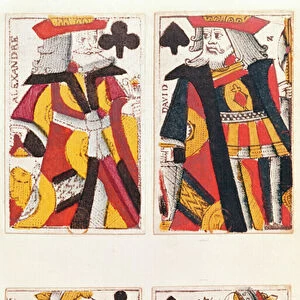 King and Queen playing cards (coloured wood engraving)