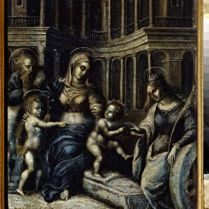 "La sainte famille avec sainte Catherine"Peinture de Giulio Pippi de Jannuzzi dit Giulio Romano (Jules Romain) (1499-1546) 16eme siecle Regional Art Gallery, Tambov, Russie