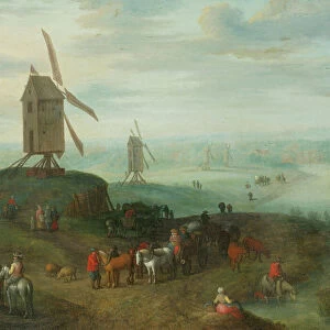Landscape with windmills (oil on copper)