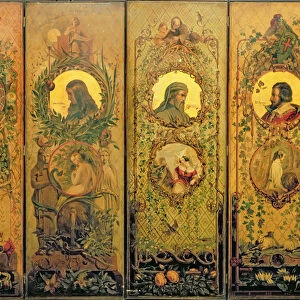 A four leaf screen with portraits of Shakespeare, Milton