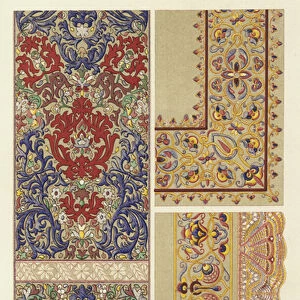 Linen Scarf, Embroidered with Silk, recent Morocco or Tunisian Work (chromolitho)