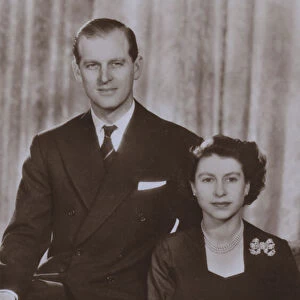 Her majesty Queen Elizabeth and his royal highness the Duke of Edinburgh (b / w photo)