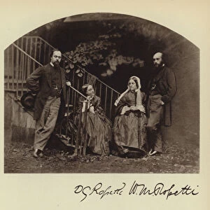 Mrs Rossetti with Dante Gabriel, Christina, and William Michael (b / w photo)