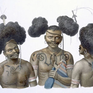 Natives of New Guinea, 1826 (colour litho)