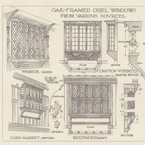 Oak-Framed Oriel Windows from Various Sources (litho)