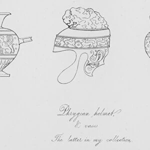 Phrygian helmet, and vases (engraving)