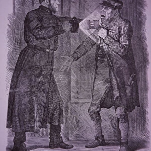Police officer nabs a crook, the habitual criminal, cartoon in Punch magazine, 1869 (engraving)