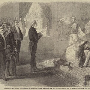 Presentation of an Address of Loyalty to Queen Isabella, by the Spanish Deputies, on the Occasion... (engraving)