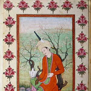Prince resting while hunting with a hawk. Persian miniature, 18th century. Paris. B N