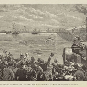 The Queen opening the Deep Water "Empress"Dock at Southampton, the Royal Yacht entering the Dock (engraving)