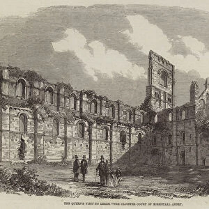 The Queens Visit to Leeds, the Cloister Court of Kirkstall Abbey (engraving)